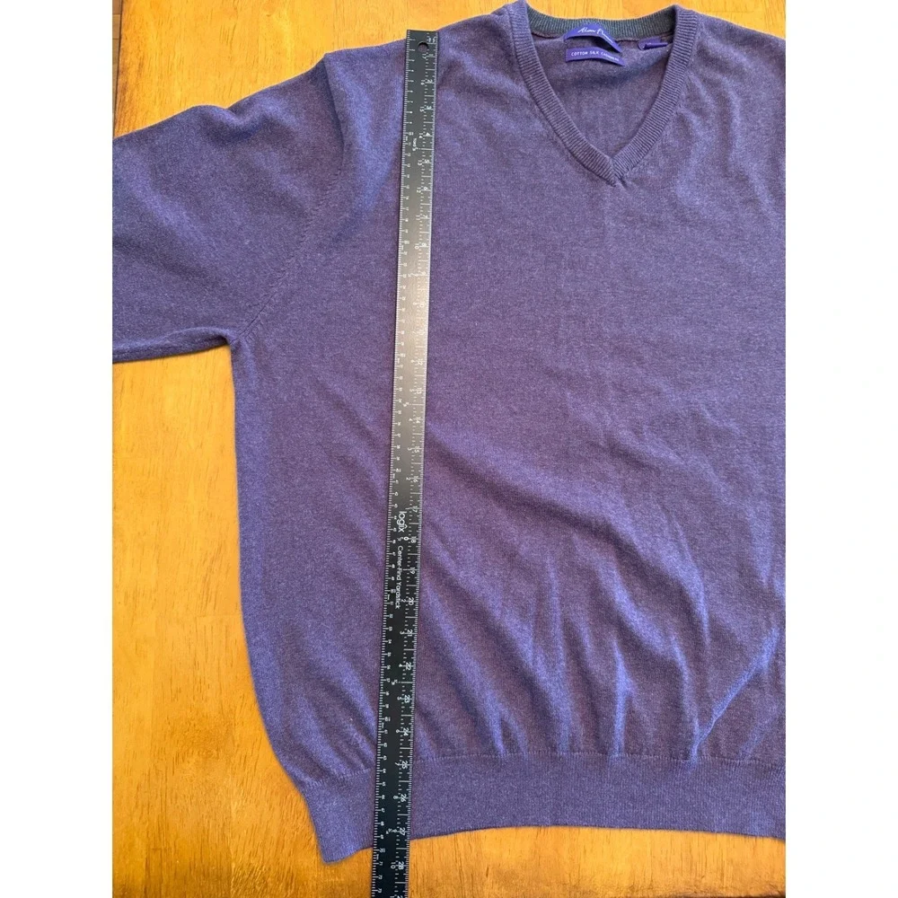 Alan Flusser Mens XL Purple Cotton Silk Cashmere V-Neck Sweater Heather Knit